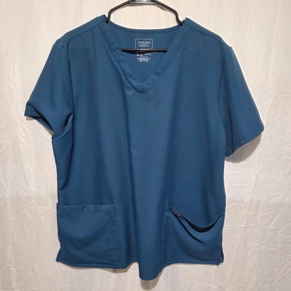 Cherokee Workwear Originals Ultra Scrub Top XL Teal Blue V-Neck PROTX2 Stretch